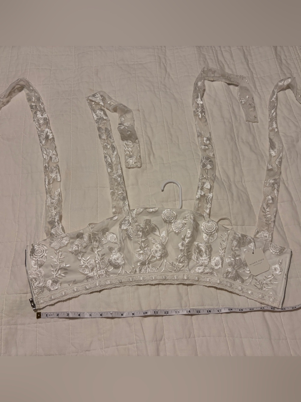 Altar'd State Ivory Floral Lace Corset Top Embroidered Mesh Tie Strap